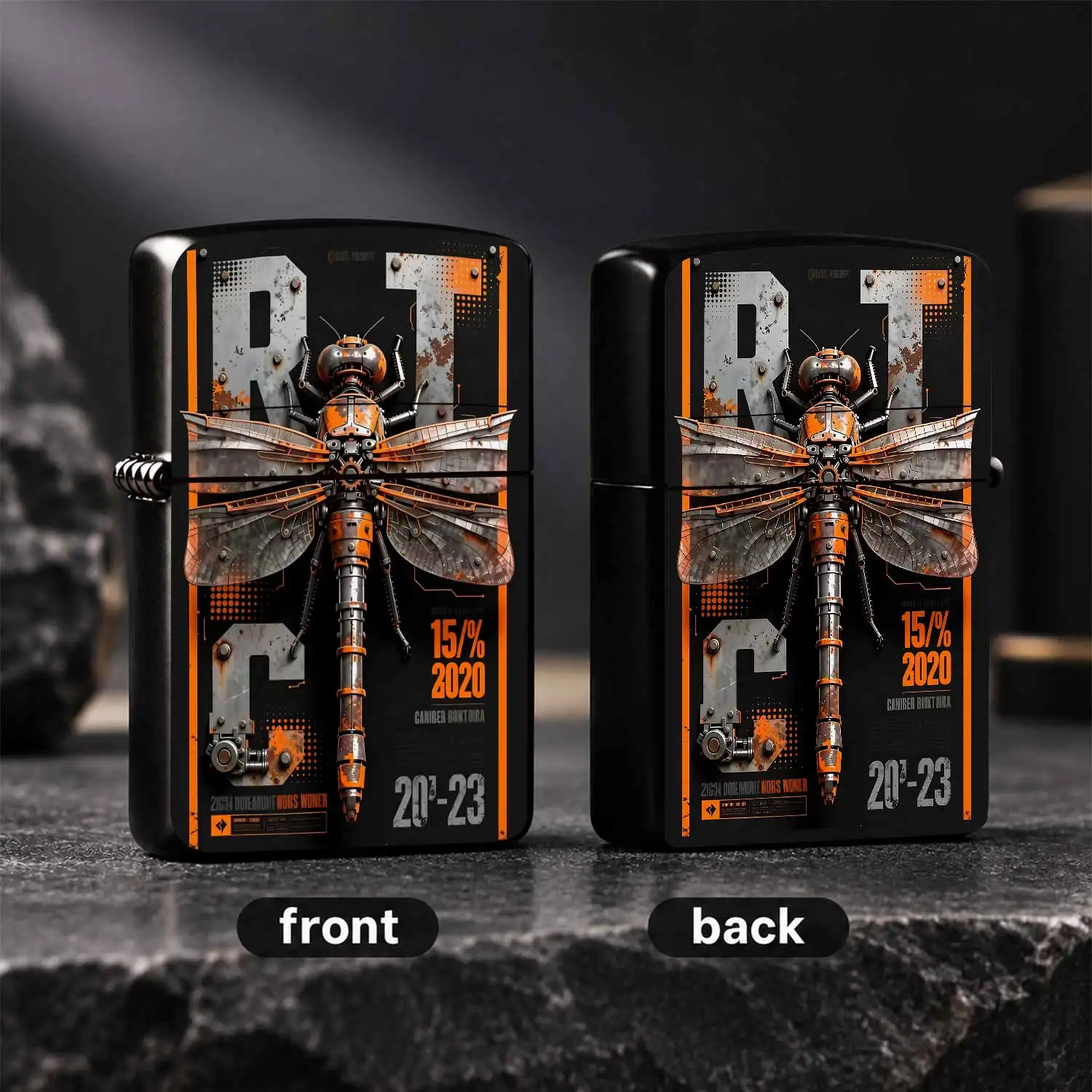 Cyber Mechanical Dragonfly Themed Trendy Lighter Retro Industrial Orange Gray Contrast Design Full Scenario Adapt Portable Practical Tool Creative Stylish Accessory For Daily Use Gifting Decor Display 2023 New Cool Uniqu A Humorous And Inte