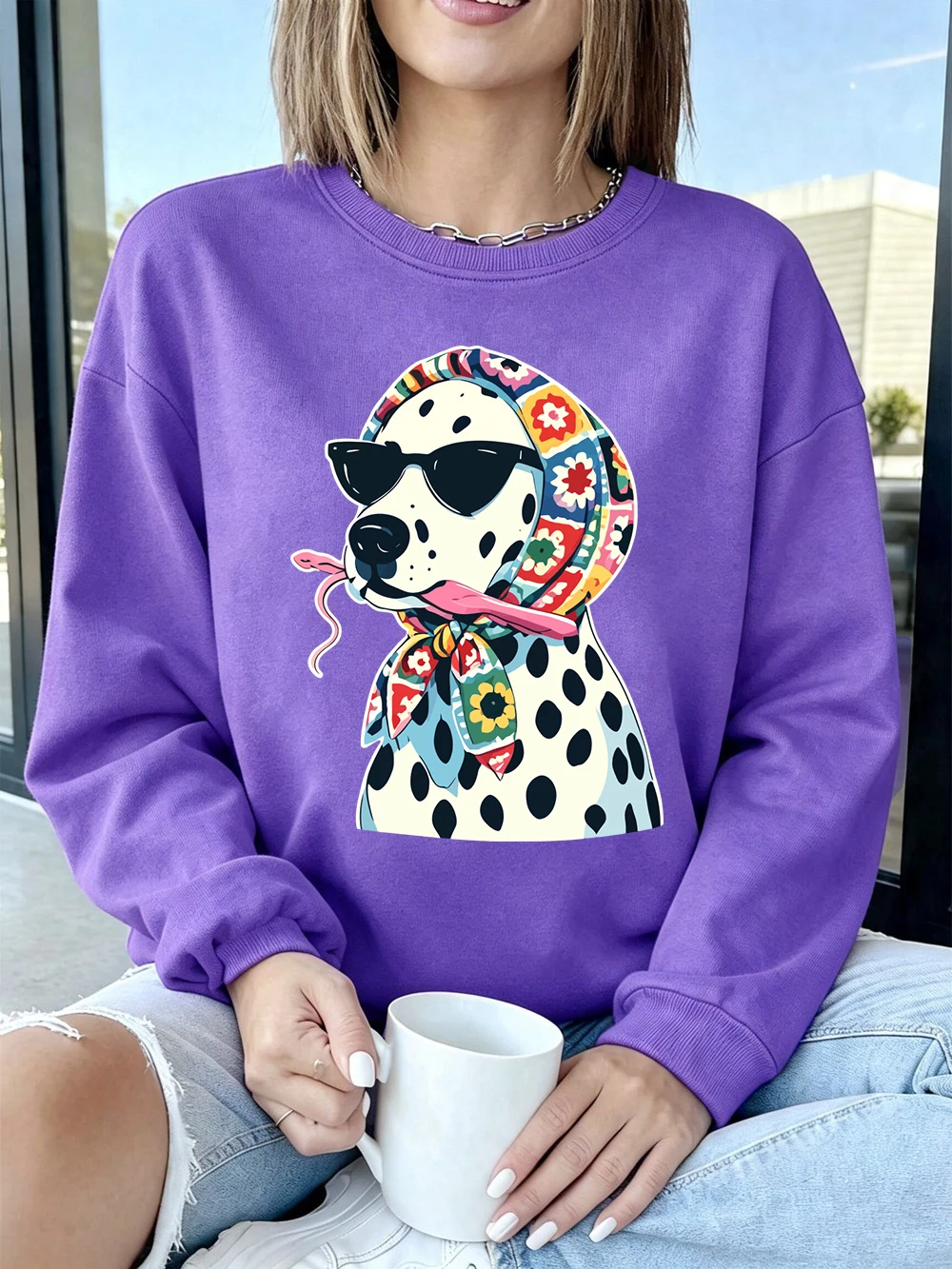 Blumenmuster Kopftücher Gepunktete Hunde-Prints Sweatshirts Damen Lose Basic-Hoodies Fleece Warme Rundhals-Pullover Winter Damen-Oberteile – Detail 16