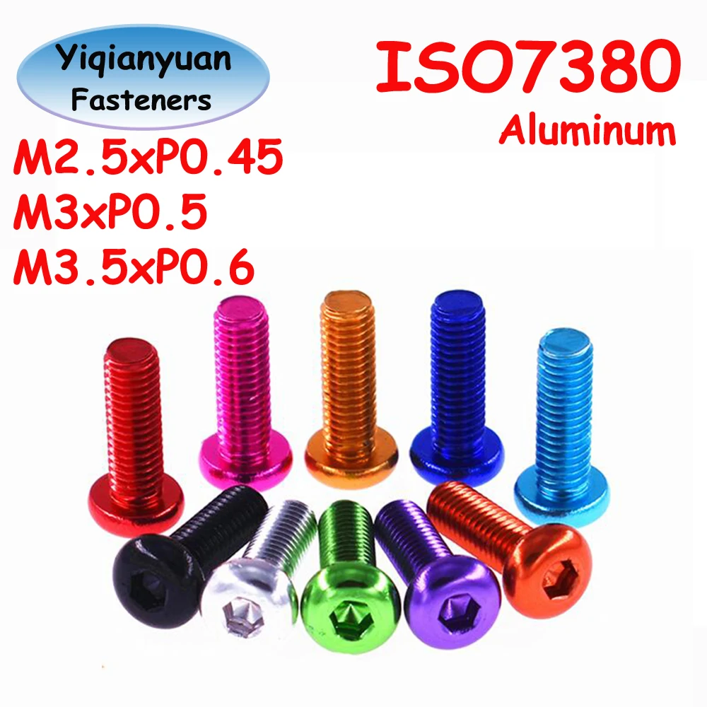 Yiqianyuan M2.5 M3 M3.5 ISO7380 Алюминиевые винты с шестигранной головкой и полукруглой головкой с грубой резьбой, 10 цветов, винт с шестигранной головкой для рукоделия Yiqianyuan M2.5 M3 M3.5 ISO7380 Алюминиевые винты с шестигранной головкой и полукруглой головкой с грубой резьбой, 10 цветов, винт с шестигранной головкой для рукоделия