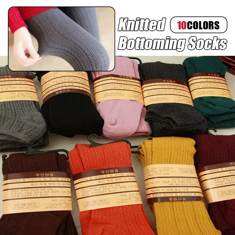 2Pc Women Autumn Winter Pantyhose Cotton Knitted Stocking Candy Color Chunky Ribbed Knitted Leggings Warm Twist Striped Tights