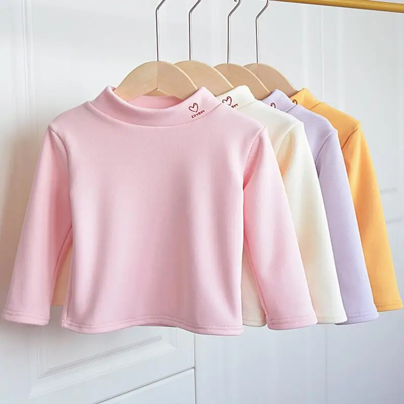 Autumn and Winter Clothing Fashion Children's Jacket German Velvet Base Shirt Warm Kawaii Casual Coat Tops Baby Half High Neck