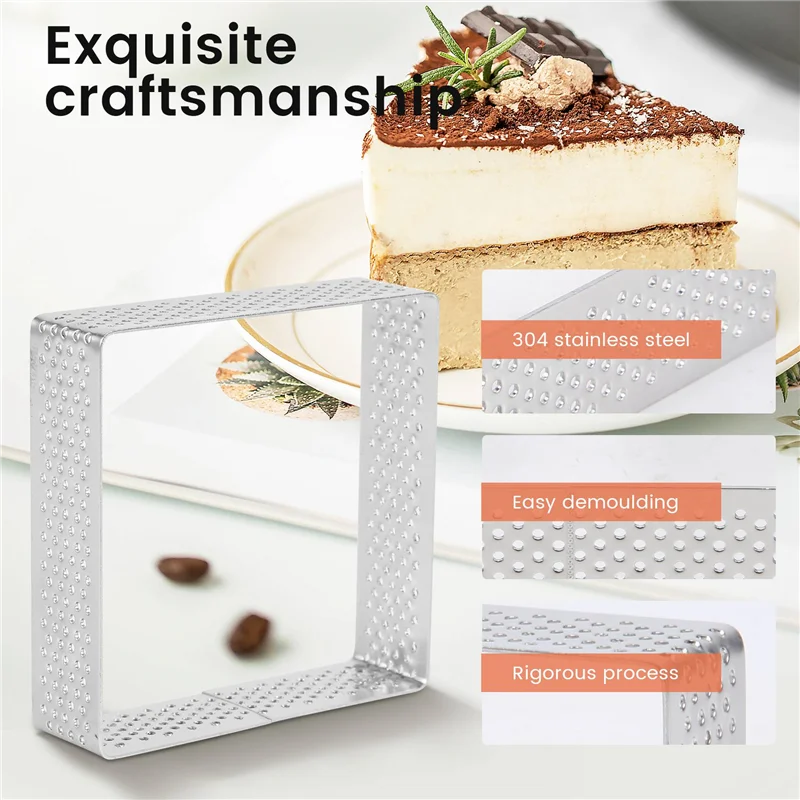 AF93-حلقات تورتة مثقوبة من الفولاذ المقاوم للصدأ، قوالب تارتليت مربعة الشكل، أداة خبز المعجنات الفرنسية، 5 عبوات