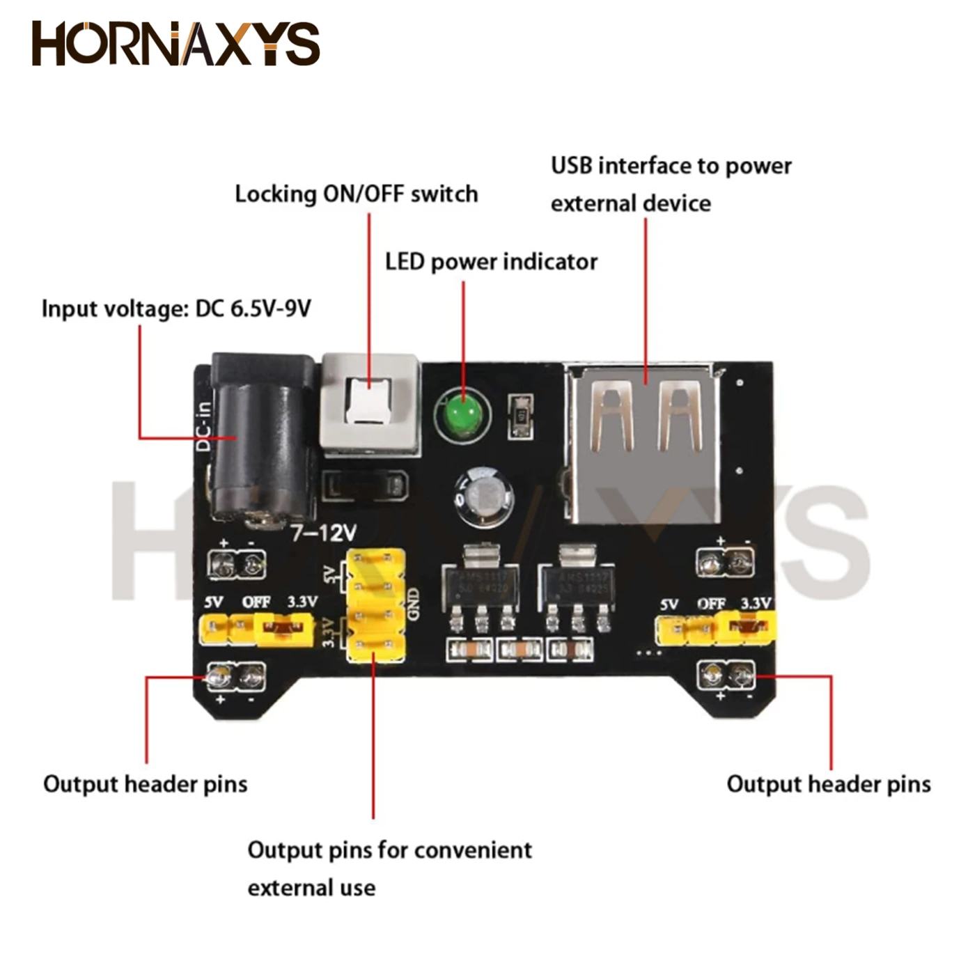 5sets 3.3V 5V MB102 Solderless Breadboard Power Supply Module with 9V Battery Clip Power Cable 2.1x 5.5mm Male DC Jack Plug