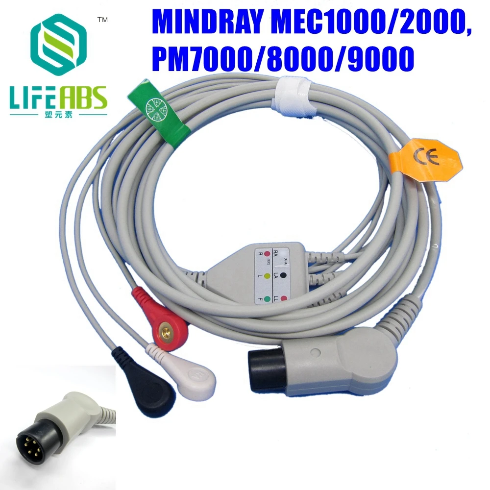 

One-Piece Ecg Cable Ekg Cable Iec 3leads 5leads Snap Clip Lead Wire for Min*d*ray Mec1000/2000,Pm7000/8000/9000 Mornitor Machine