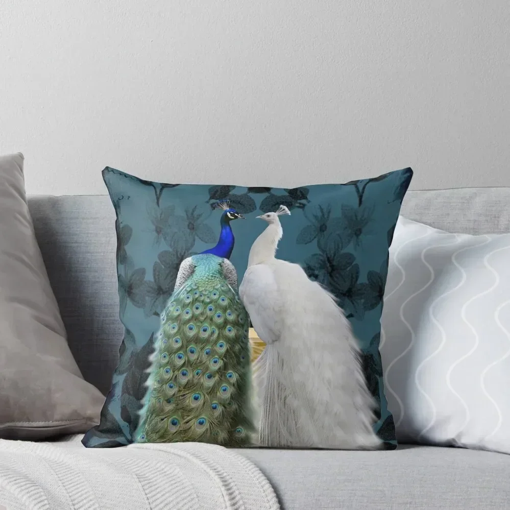 

White Peacock and Blue Peacock Bird Photo Art A732 Throw Pillow Decorative Cushion Cover Cushion Cover Pillow Case pillow