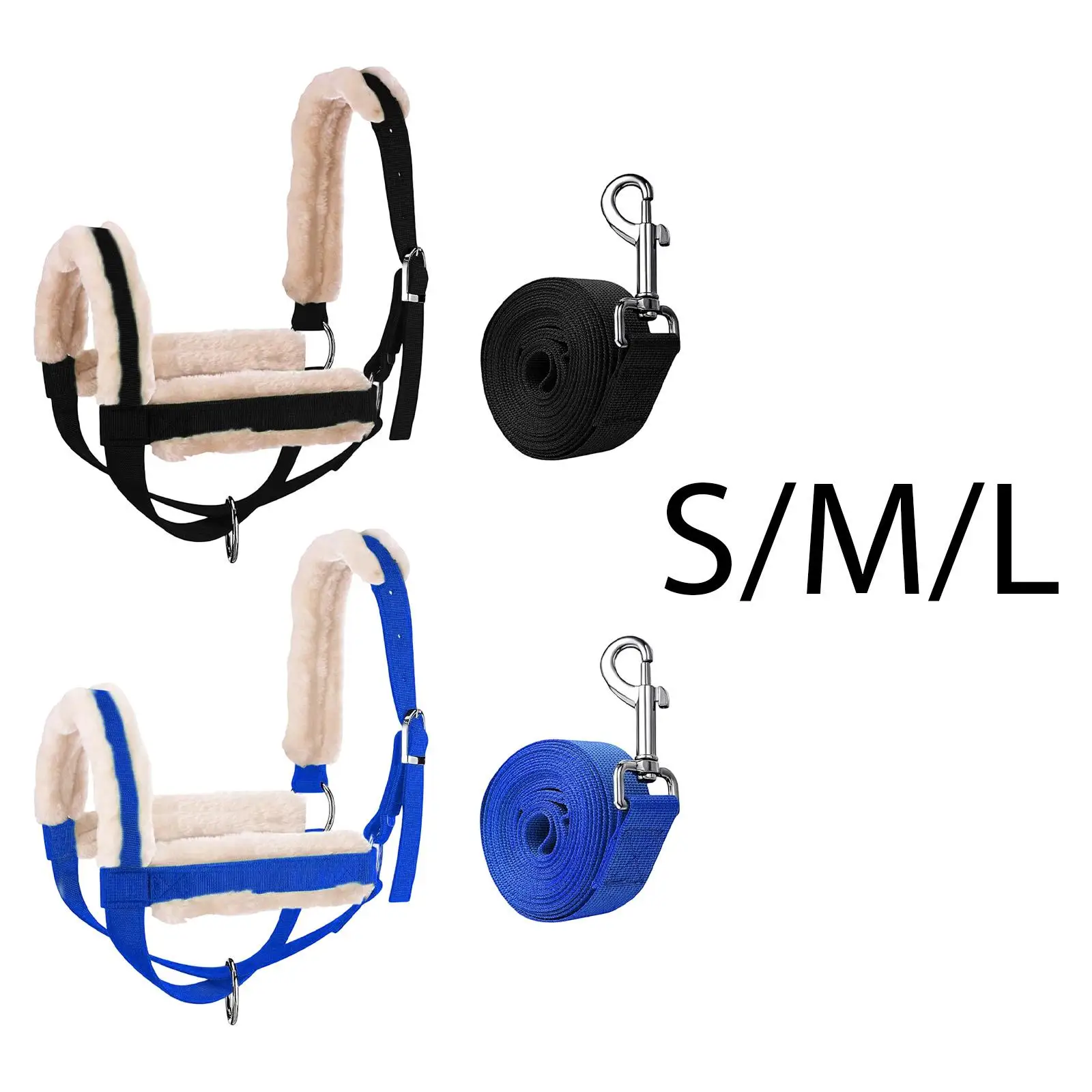 Plush Nylon Calf Halter with Lead Rope Adjustable Holder for Cattle Sheep Bull Horse Barn Essential Farm Supply