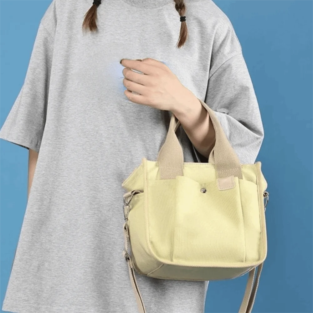 

Multi-pocket Japanese Style Crossbody Bag Handheld Zipper Canvas Shoulder Bag Large Capacity All-match Solid Color Tote Bag