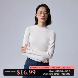 Toyouth Women Knitted Bottom Tees 2023 Autumn Long Sleeves Half High Collar O Neck V Neck Slim Solid Color Versatile Knitwear