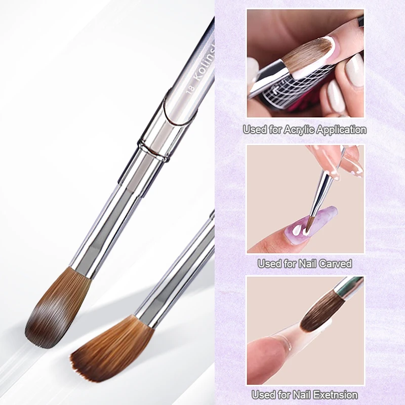 100% Kolinsky Acrylic Nail Brush for Acrylic Application Round Head Crimped Nail Art Brush Manicure Tool