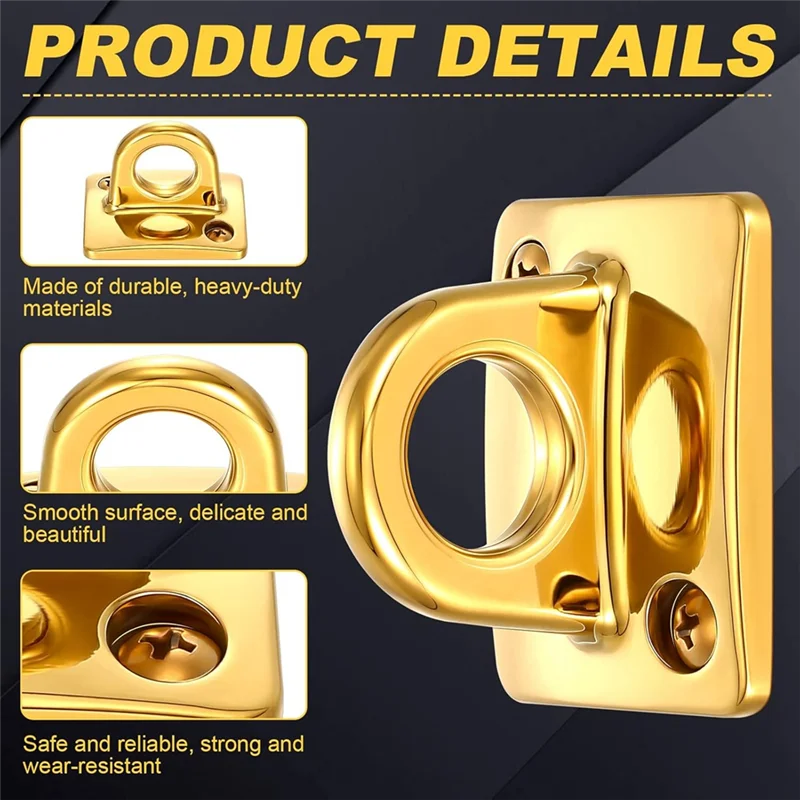 HLZS-Large Loop Wall Plate Metal Post 2 Pcs Gold Rope Safety Barrier Hanging Circle Hook Queue Line For Movie