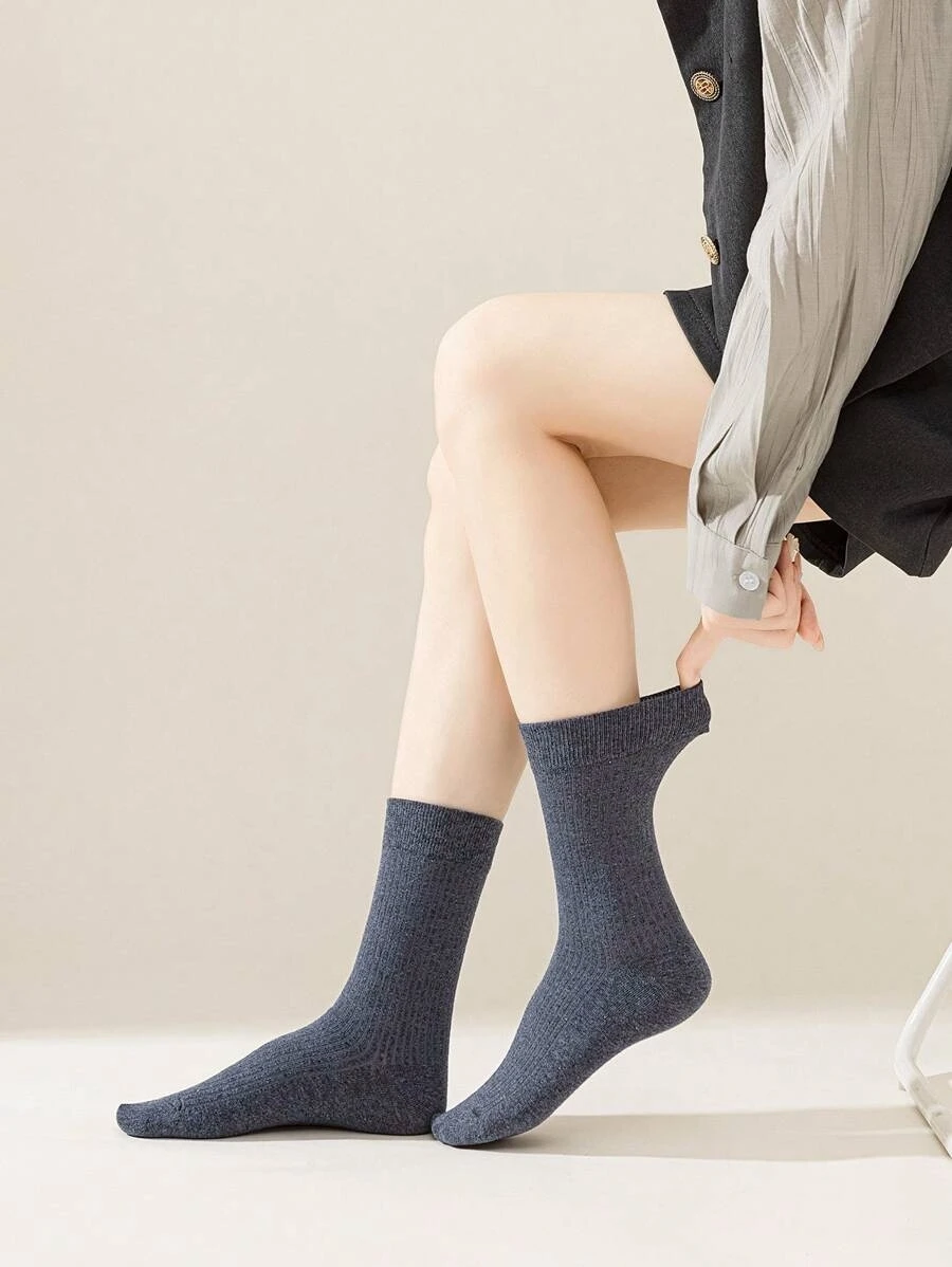 Einfarbige gerippte Crew-Socken für Damen, Frühling und Sommer, dünn, atmungsaktiv, lässig, mittelhohe Socken, Streetwear-Stil, koreanisch – Detail 3