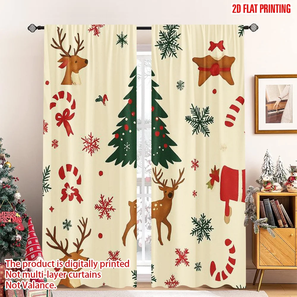 2D flat printing 2pcs Merry Christmas Curtains Christmas Deer De Durable polyester fiber Birthday Party for Indoor Celebrations