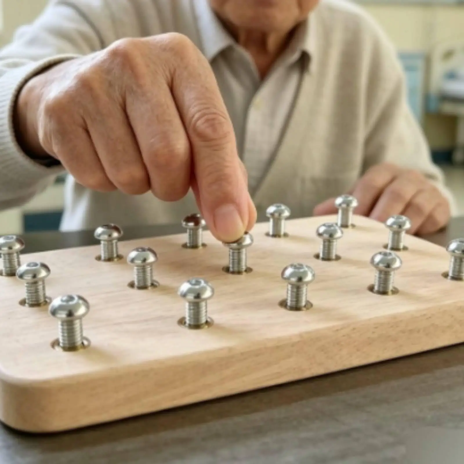 Wooden Hand-Function Training Board Home Use Wooden Dexterity Board with Metal Screw Posts Hand Eye Coordination Practice Tool