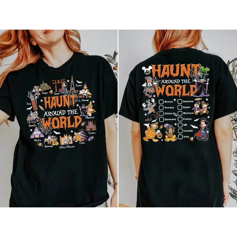 ديزني العالمي المطبخ هالوين مطبوعة المرأة تي شيرت الصيف نمط جديد الرجال والنساء عارضة أزياء الشارع ارتداء