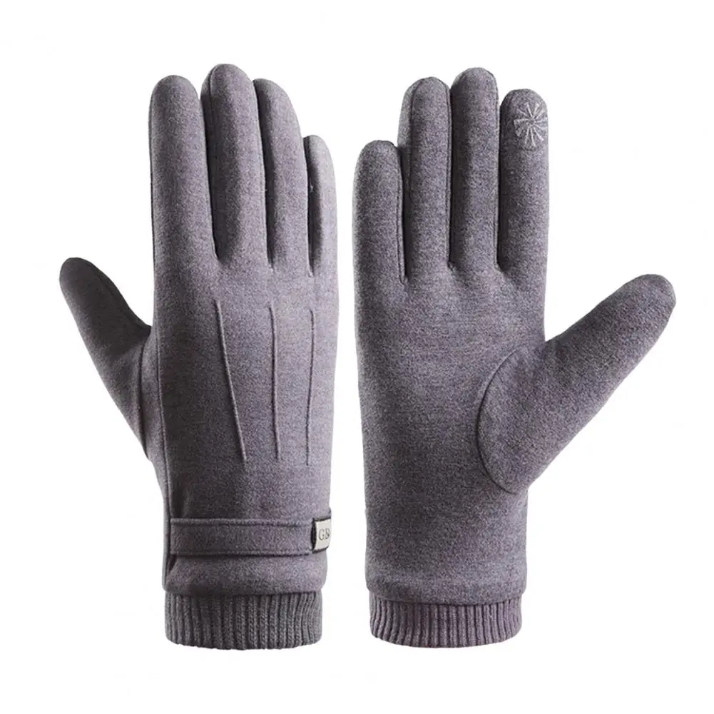 Cycling Gloves 1 Pair Simple Plush Lining One Size  Full Finger Men Riding Gloves for Hiking