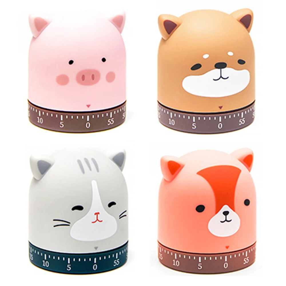 Mechanical Kitchen Timer with Cartoon Animal Pattern, Cooking Alarm Clock, Student Learn Self-discipline Remind Timer