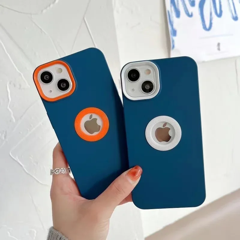 Luxury Logo Hole Color Contrast Case For iPhone Xr to 12 13 Soft Silicone Shockproof Cover for iPhone 11 like 14pro 15pro 16Pro