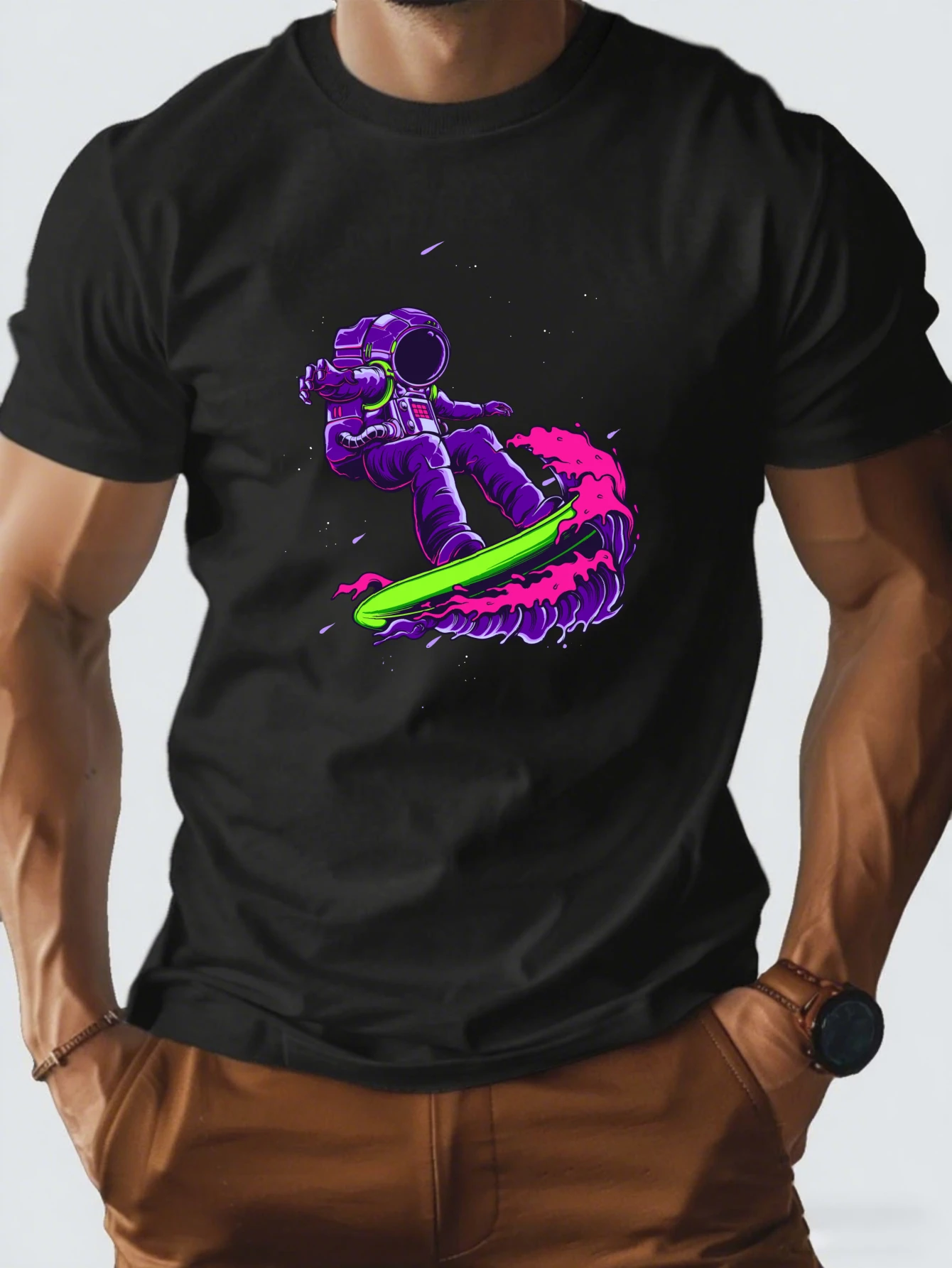 

Retro Purple Dinosaur Graphic T-Shirt for Men, Cool Dino Style Short Sleeve Tee, Casual Dinosaur Print Tops
