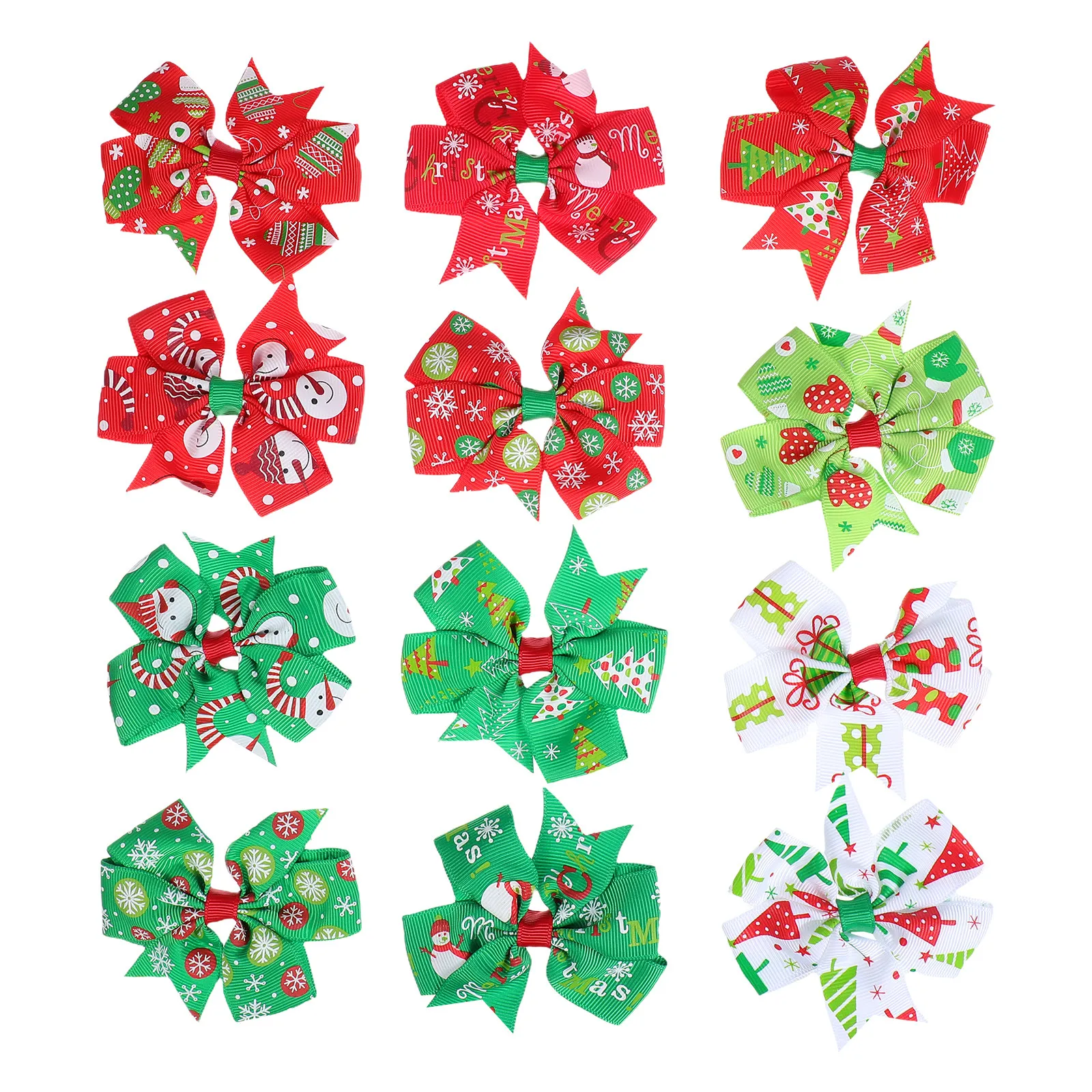 

12Pcs Girls Christmas Hair Bows Pack Festive Red Green Bow Clips for Toddlers -Day Hold Mini Bow Hair Accessories