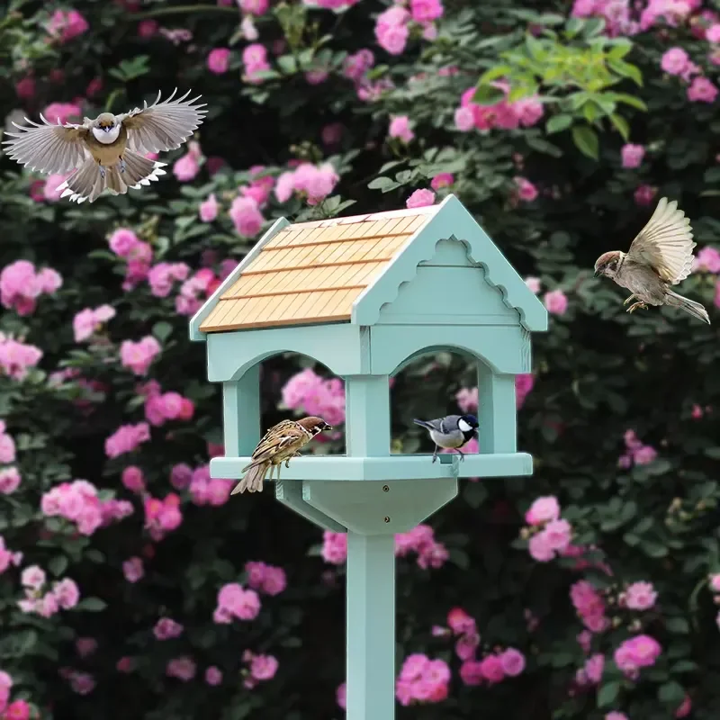 Cheap Garden Wild Wood Bird Feeder Table With Stand /Feet Wholesale Wooden Bird Cage Garden Bird Feeder With Legged Base