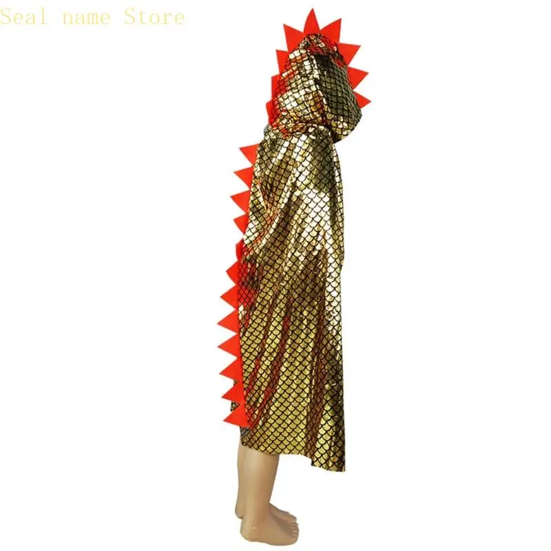 R7UD Dinosaur Dragon Hooded Cloak Halloween Costume Witch Cloak Dinosaur Costume