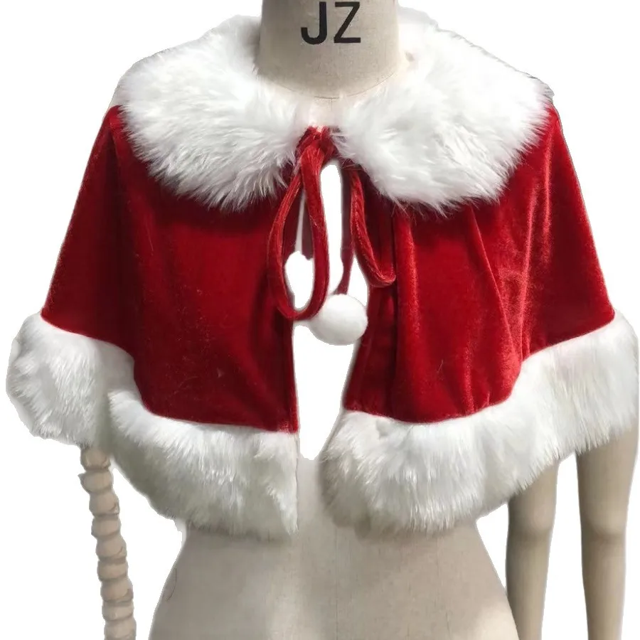 Faux Red Fur Trim Christmas Red Velvet Shawl For Velvet Cape Cape Faux Fur Women Professional Women S Christmas