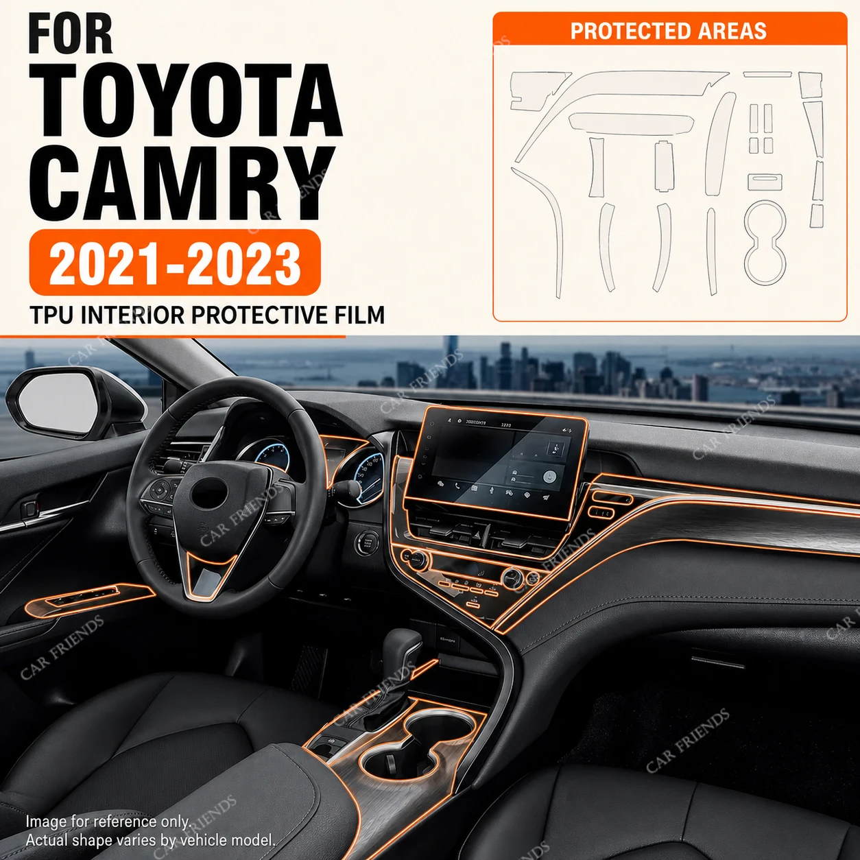 Compatible with Toyota Camry 2021-2023 Model Year Transparent TPU Automotive Vehicle Interior Trim Protective Film Protector
