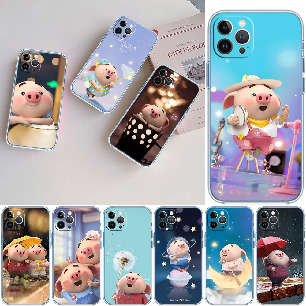 Little Pig Cartoon Transparent Phone Case for Motorola G40 G04 G05 One Ace Action  Fusion Plus Hyper Macro Vision Zoom view 3