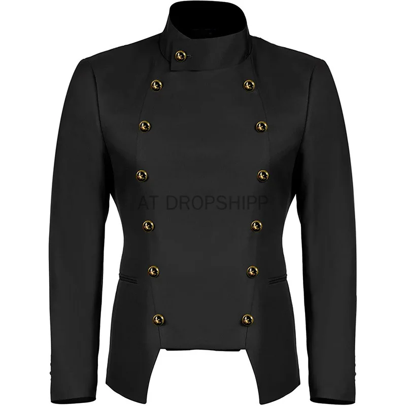 Medieval Adult Man Victorian Gothic Style Jacket Zipper Christian Knight Coat Solid Middle Ages Male Halloween Cosplay Blazer