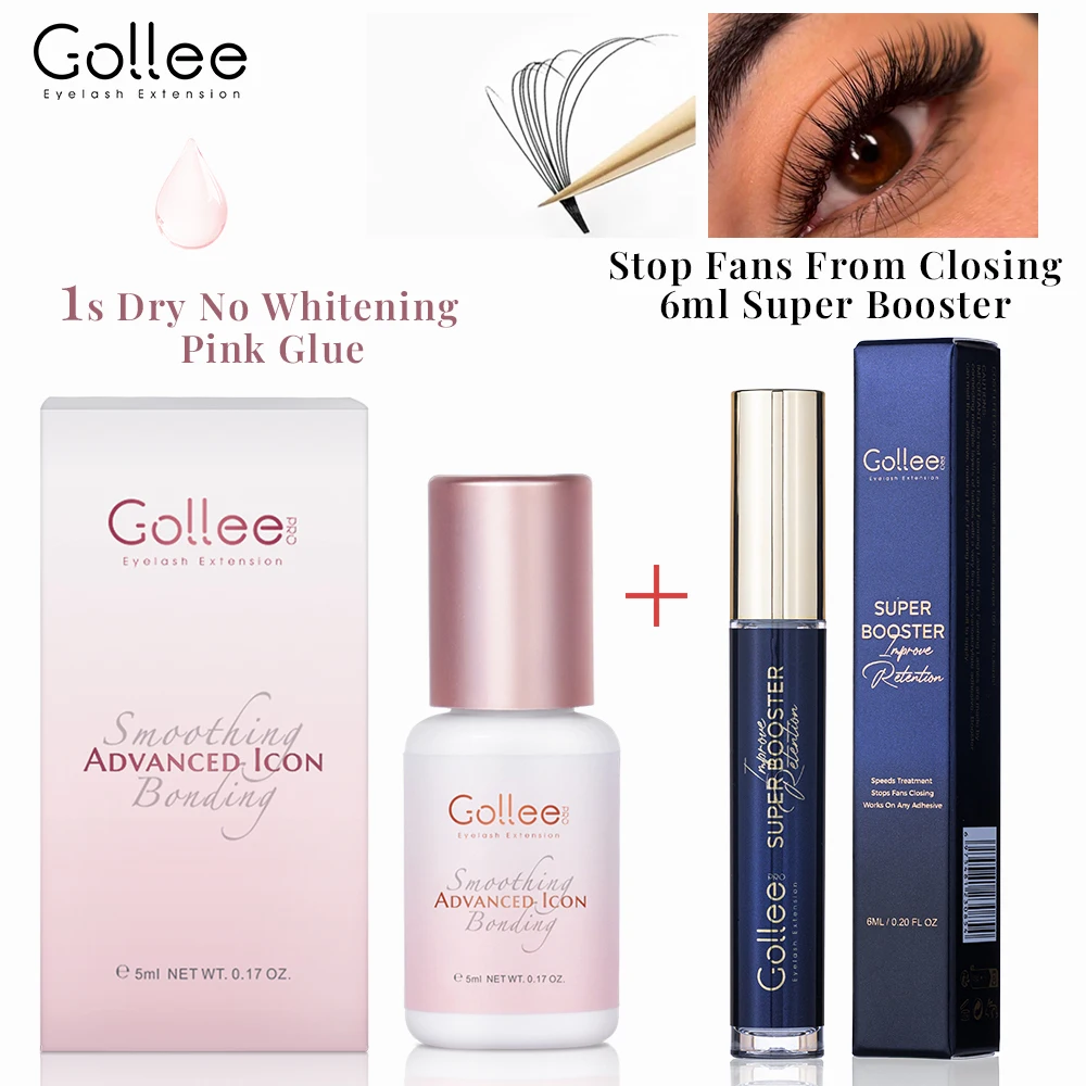 Gollee 1s Fast Dry Glue Lash Bonding Jelly Pink Eyelash Extension Glue Eyelash Adhesive Booster Cuticle Opening Accelerator Tool
