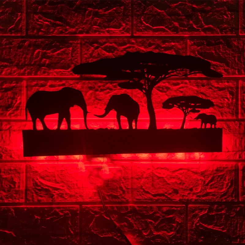 ZK50 Creative LED Wall Lamp Home Decoration Bedside Background Wall Prairie Elephant Night Light USB Remote Control 16 Colors
