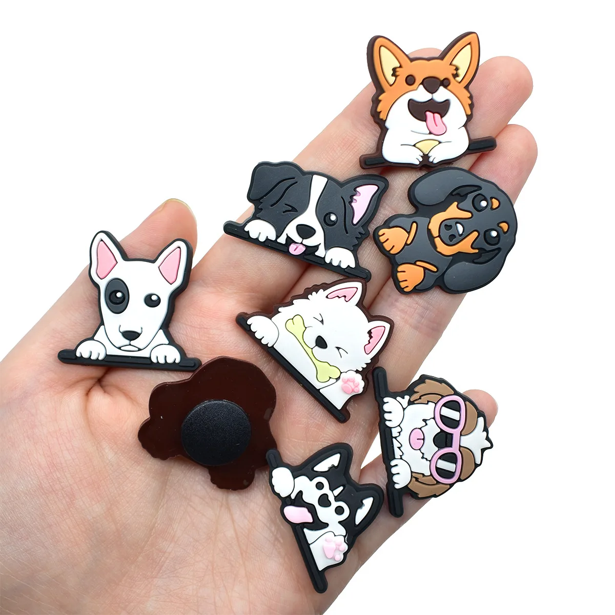 1/16pcs Set Cartoon Cute Dog Puppy Rubber PVC Shoe Charms DIY Detachable Shoe Buckles For Clogs Sandals Shoe Decor Accessories