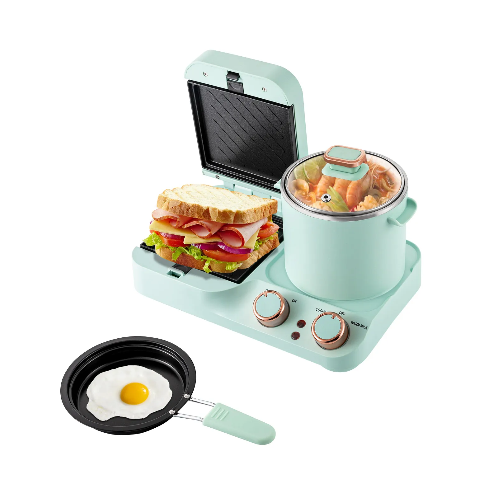 

3 in 1 Breakfast Station, Breakfast Station, Retro Household Breakfast Maker, Electric Mini Toaster for Sandwiches, Fried Eggs