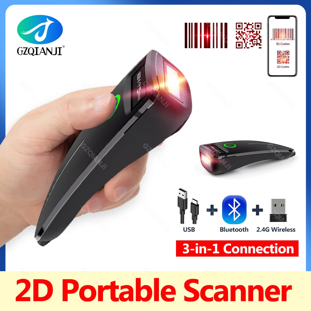 Mini 1D 2D QR USB Bluetooth 2.4G Wireless  3-in-1 Barcode Reader Bar code Scanner Portable Bar Code Laser Scanner