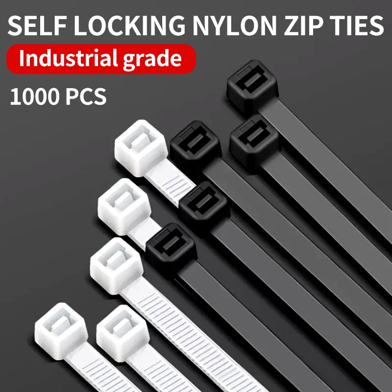 

1000Pcs Black & White Nylon Cable Ties Self-locking Wire Zip Set Kit 3*100 3*150 4*200 Industrial Supply Fasteners Cable Tie