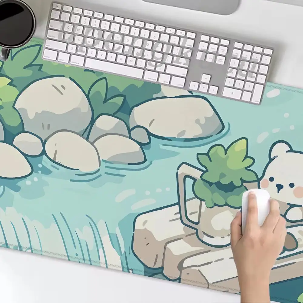 Alfombrilla de escritorio Kawaii de 900x400, alfombrilla de ratón de velocidad suave, planta verde, conejito, oso, Xxl, tapete de escritorio tropical, alfombrilla de ratón grande xxl lo fi para juegos de Anime