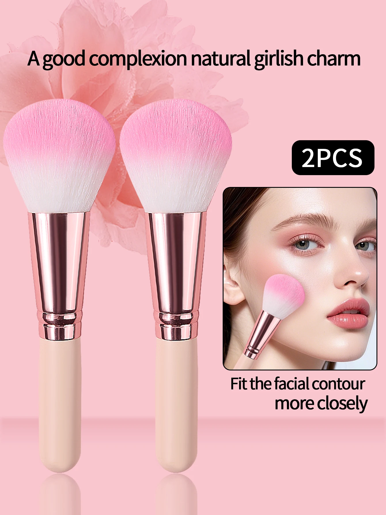2 szt. wielofunkcyjnych pędzli do makijażu, pędzel do pudru sypkiego w kształcie łuku, pędzel do różu, pędzel do rozświetlacza, miękkie włókno, narzędzie kosmetyczne