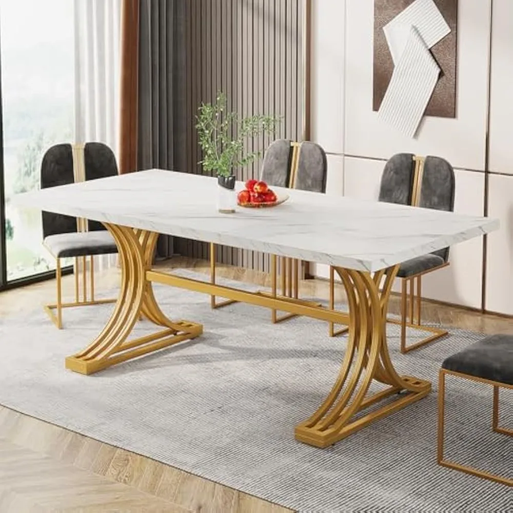 

63-Inch Rectangular Dining Table for 4 to 6, Modern Kitchen Table with Stylish Metal Legs, Large Dinner Tables for Dining Room,