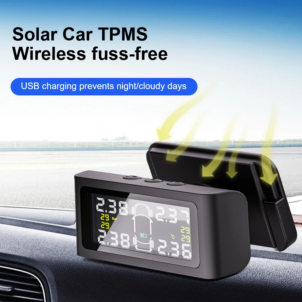 0-6.0Bar Car Tire Pressure Monitoring System Digital LCD Display USB / Solar TPMS Auto Security Alarm Systems