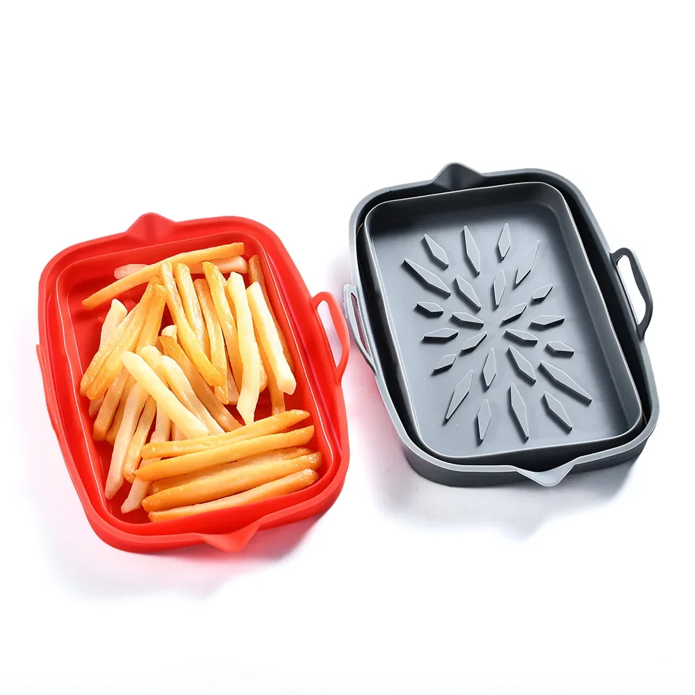 Foldable Air Fryer Silicone Basket Pot Thicken Airfryer Oven Baking Tray Pizza Fried Chicken Basket Reusable Silicone Pan Liner