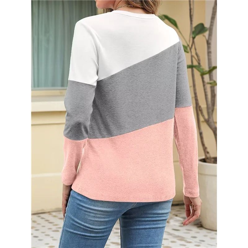 

AG-Women's Color Block Tops Casual Long Sleeve Tunic Round Neck Pullover Shirts