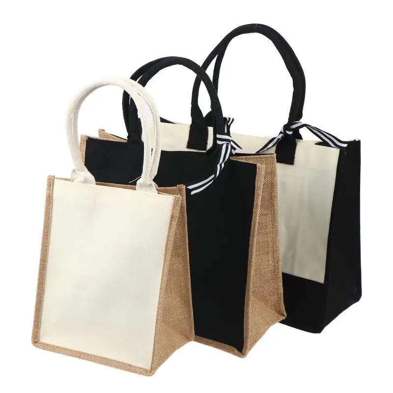 Jute Totes Shopping Bags Portable Reusable Summer Beach Bags With Handles Grocery Shopping Bags Multiple Styles
