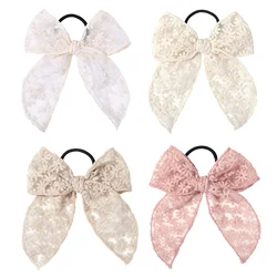 1Piece Sweet Lace Embroidery Bowknot Elastic Hair Bands For Girls Rubber Band Hair Ropes Ponytail Holder Kids Hair Accessories