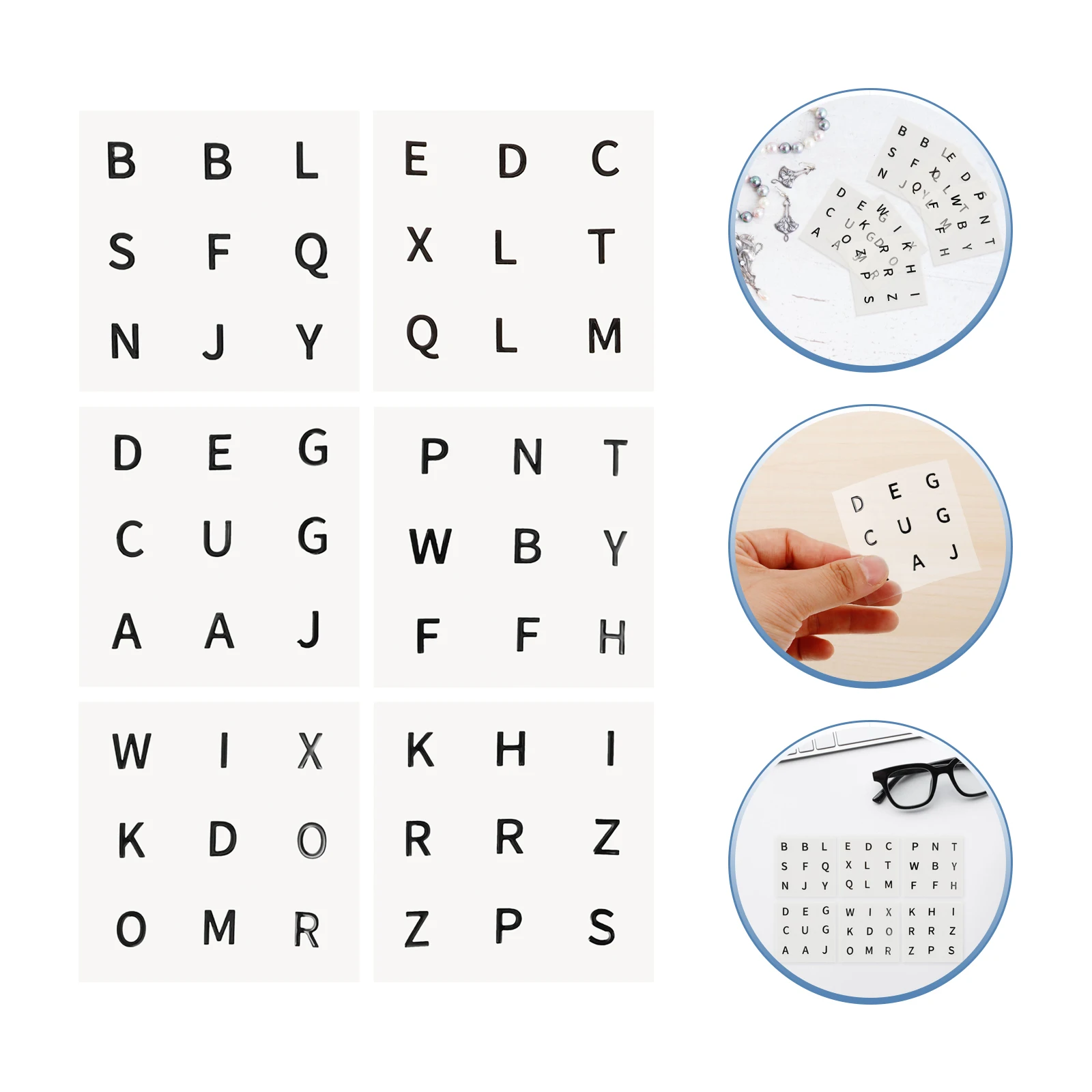 

6pcs Puzzle Cube Stickers Black Large Print Letters Convex Decals Easy Application PVC Auxiliary for Low Vision