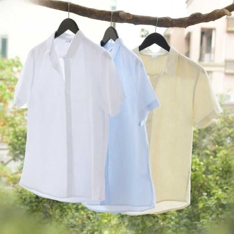

Casual Cotton Linen ort Sve irt Men's Summer Thin Cotton Linen Material Flip Collar Leisure Cotton Linen White irt