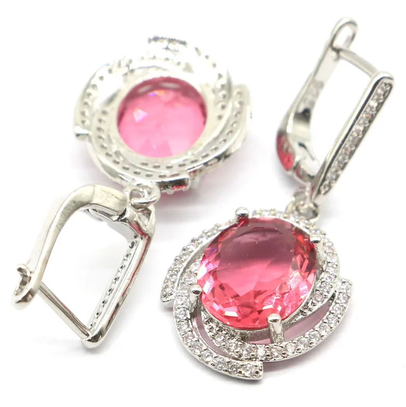 35x16mm Prevent Allergy Color Changing Alexandrite Topaz Pink Morganite CZ Silver Earrings