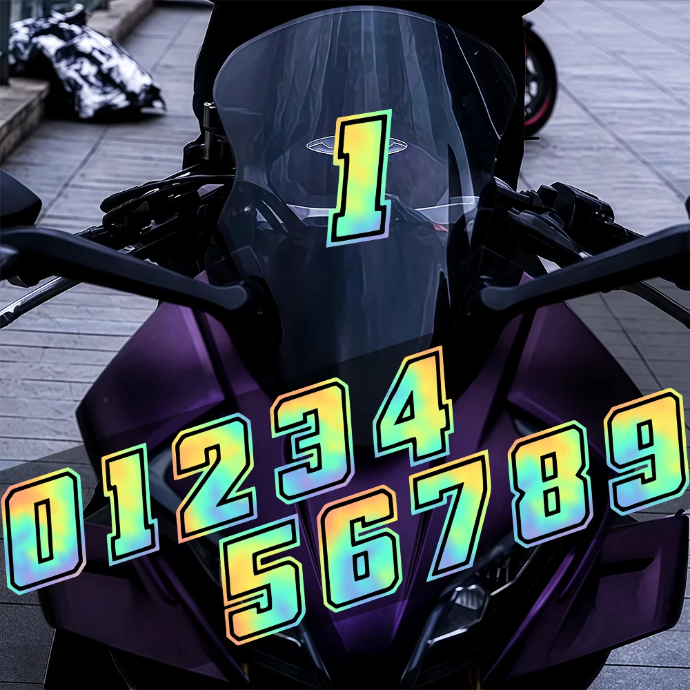

1 шт. Лазерная наклейка с номерами 0-9 для мотоцикла, водонепроницаемая самоклеящаяся виниловая наклейка для DIY-декора шлема, топливного бака, обтекателя, крыла, кузова автомобиля
