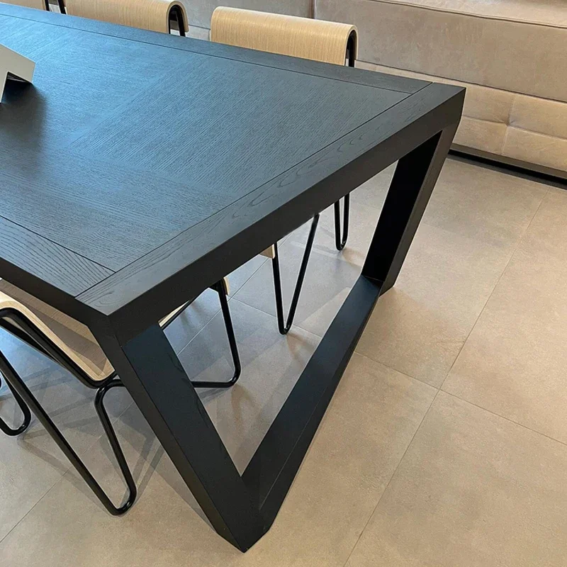 

Italian Minimalist Solid Wood Dining Table Home Use Rectangular Table Top Dining Sets for 4-6 People Wood Grain Table