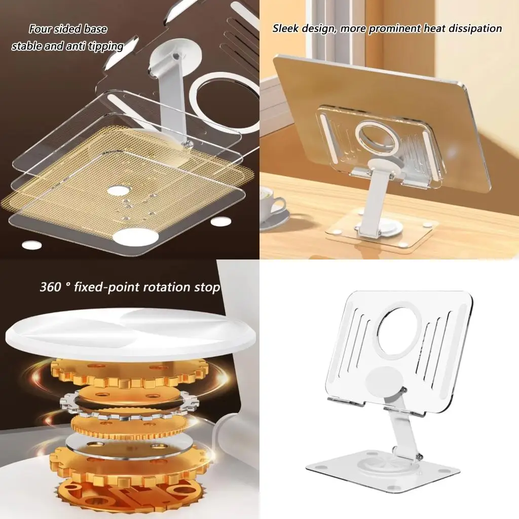  Transparents Desktop Stand With Adjustables Height And 360 Degree Swivels Function For 12.9Inch Electronics