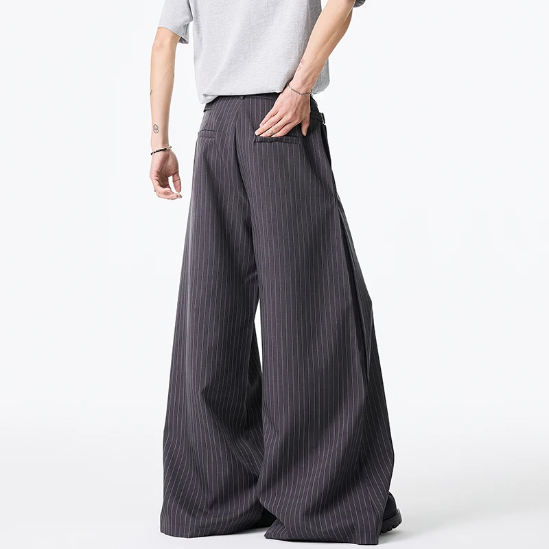 LUZHEN 2025 موضة شريطية مطبوعة فضفاضة رداء غير رسمية السراويل الرجال أنيق أنيق الأصلي واسعة الساق بنطلون الملابس الكورية JY1138